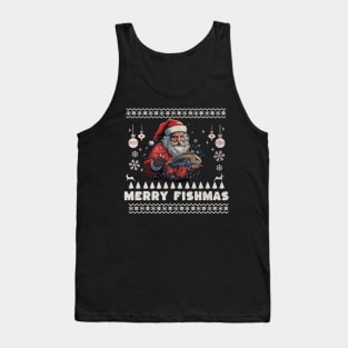 Merry Fishmas Santa Fishing Ugly Christmas Sweater Tank Top